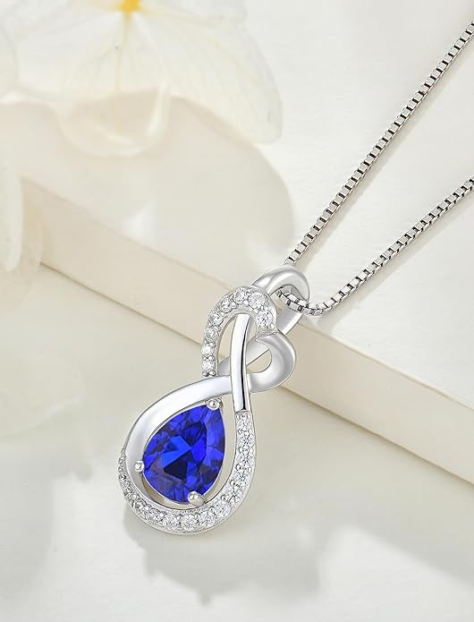 Infinity Necklace Birthstone Pendant 925 Sterling Silver Jewelry for Women