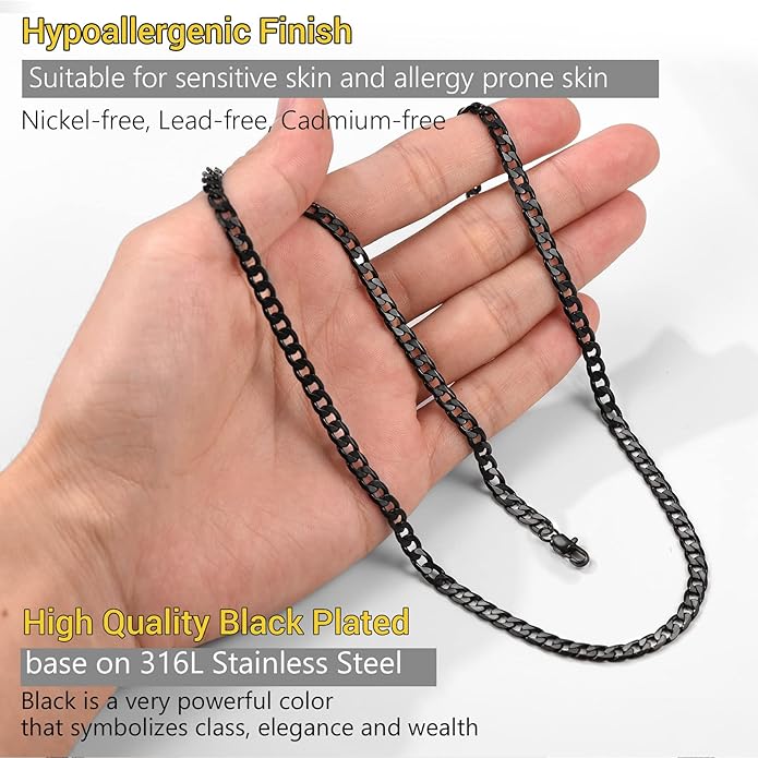 PROSTEEL 316L Stainless Steel Cuban Link Chain Necklaces for Men, Black/18K Gold Plated, Hypoallergenic Jewelry, 4mm-13mm, 14"-30", Come with Box