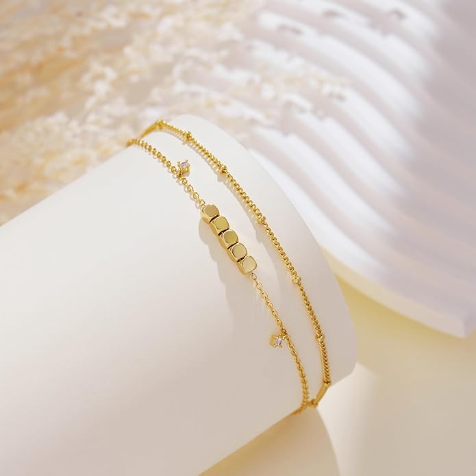 Sterling Silver Anklet Bracelets for Women Waterproof, 925 Sliver Plated CZ & Heart Charm Dainty Layer Anklets for Women Trendy, Simple Chain Anklets Set Gifts for Women, Jewelry Gifts for Her Women Mom Wife Girlfriend