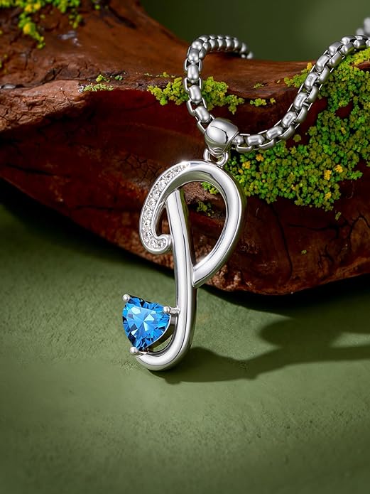 Christmas Gifts for Women Alphabet A to Z Initial Birthstone Pendant Necklaces for Women - 18k White Gold Plated Personalized Name Jewelry Valentine Mothers Day Birthday Gifts for Women Her Girlfriend
