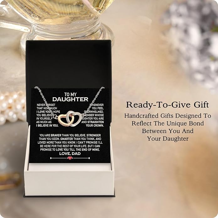 Larvincy To My Daughter Necklace From Dad With Heartfelt Message & Elegant Box, Gifts For Daughter From Father, Beautiful Jewelry Gift From Love Daddy On Graduation, Birthday, Wedding, Christmas