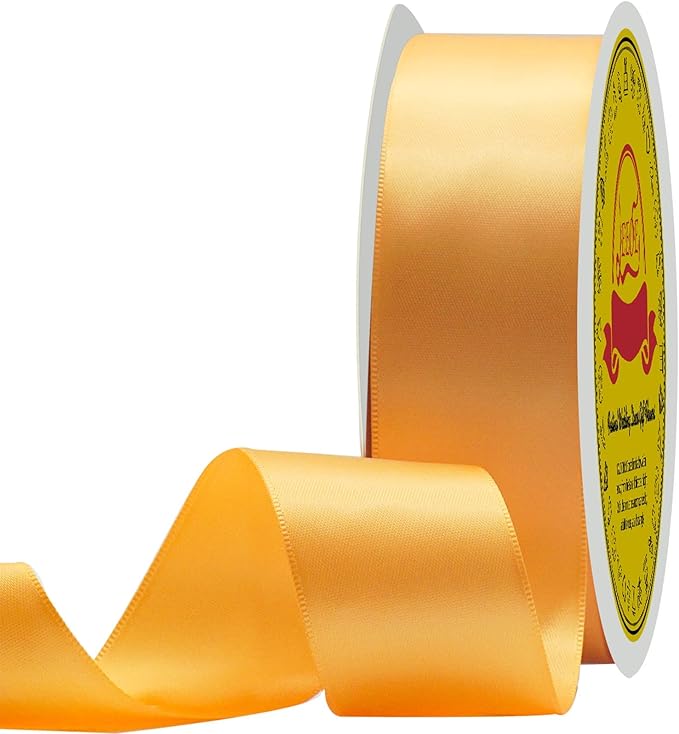 LEEQE Double Face Light Orange Satin Ribbon 1-1/2 inch X 50 Yards Polyester Light Orange Ribbon for Gift Wrapping Very Suitable for Weddings Party Hair Bow Invitation Decorations and More