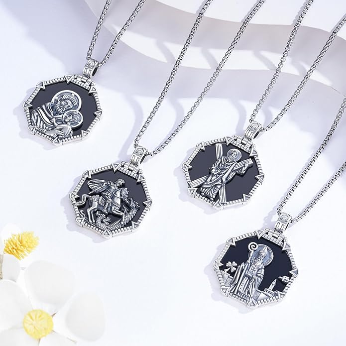 Taioiat Saint Necklace 925 Sterling Silver St Necklace Amulet Pendant Jewelry Religious Gift for Men Women