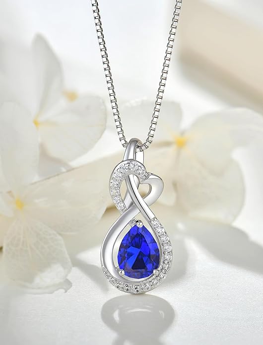 Infinity Necklace Birthstone Pendant 925 Sterling Silver Jewelry for Women