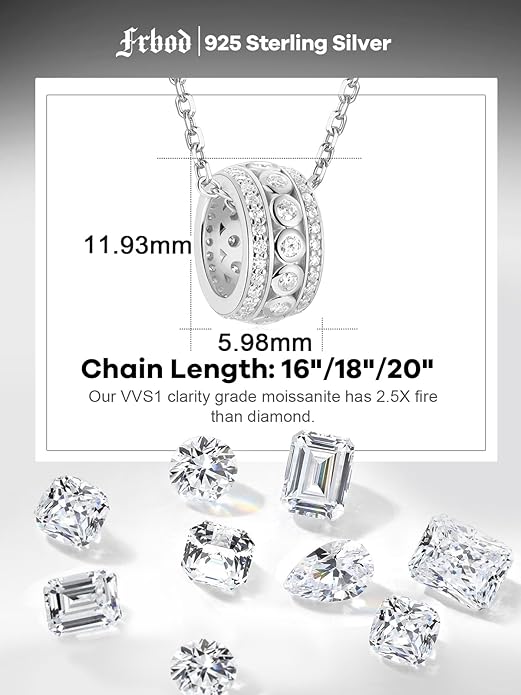 D Color 0.53ct/1.24ct/1.72ct/1.2ct Moissanite Necklace for Women Men, 925 Sterling Silver Chunky Circle/Triangle/Square Pendant, Birthday Christmas Valentines Jewelry, 16-20 Inch Box Chain Adjustable