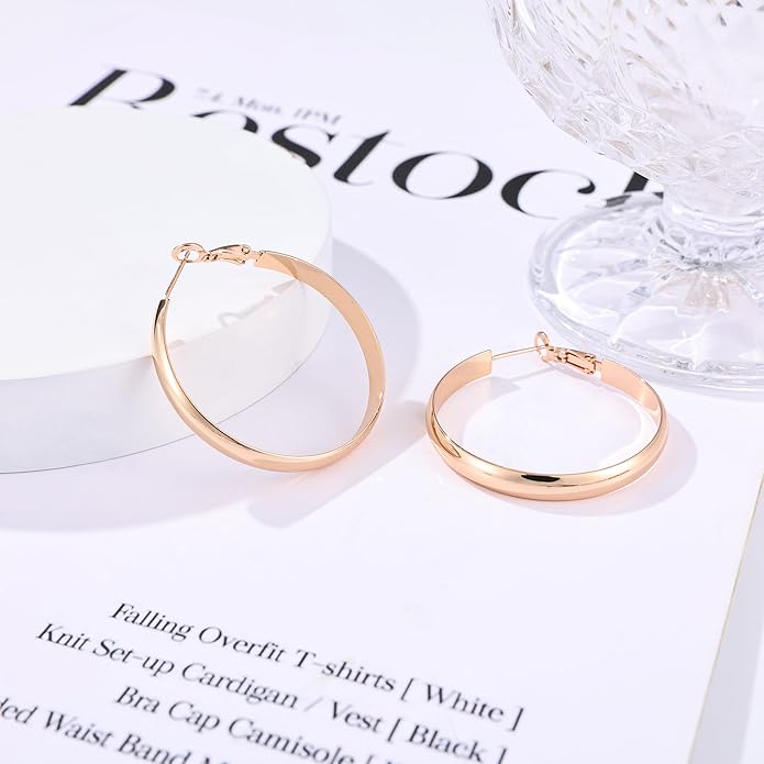 Gacimy 14K Gold Plated Hoop Earrings for Women, 14k Real Gold Plated with 925 Sterling Silver Post, Hypoallergenic Lightweight Thick Hoops Earrings for Women Trendy