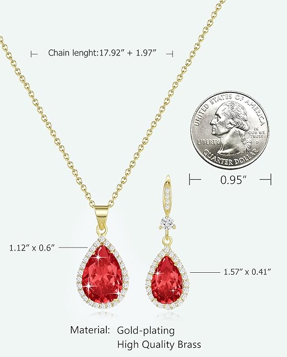 Sumonyo Women Jewelry Set Silver/Gold Plated Teardrop Pendant Necklace Dangle Drop Earrings Dangling Sets Birthstone Crystals Rhinestone,Birthday Anniversary Wedding Mother’s Day Gifts for Women