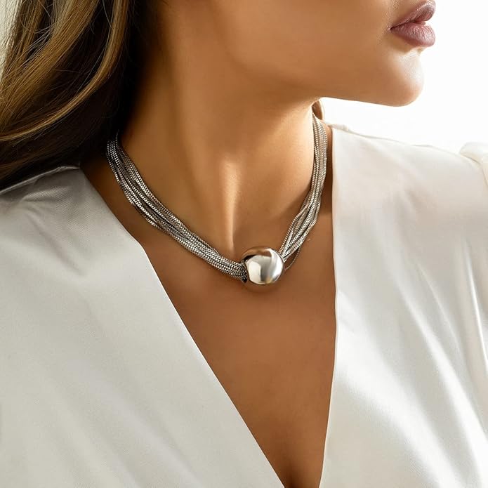 YOOESTORES82 14k Gold Chunky Bead Choker Adjustable Necklace for Women,Trendy Bohemia Chains Choker Statement Necklace Jewelry for Gifts Prom Party