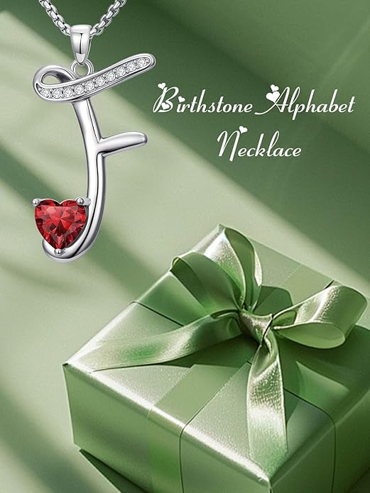 Christmas Gifts for Women Alphabet A to Z Initial Birthstone Pendant Necklaces for Women - 18k White Gold Plated Personalized Name Jewelry Valentine Mothers Day Birthday Gifts for Women Her Girlfriend