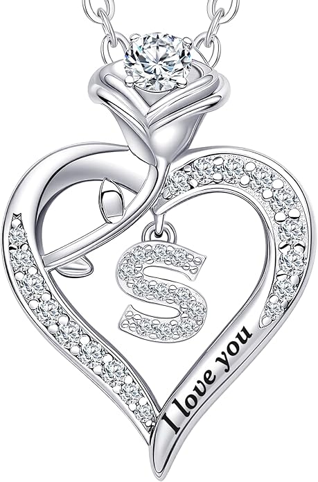 DWWGE Rose Heart Pendant Necklace Gifts for Wife, Engraved 'I love you' Gift for Wife Girlfriend, Anniversary Birthday Eternity Jewelry Present for Women, Moissanite Necklace Gift for Her