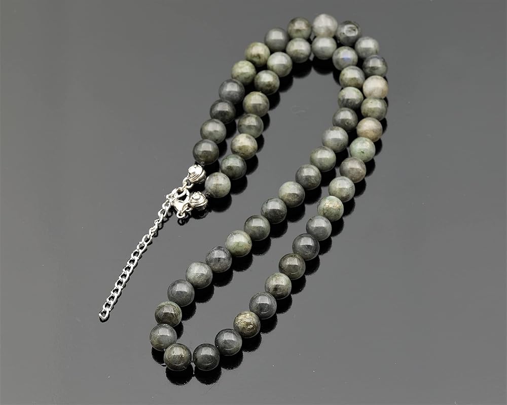 Natural Labradorite Beaded Choker, Genuine Grey Crystal Necklace, Fancy Gemstone Choker, 8mm Beads, Unique Fashion Jewelry, Healing Crystal Chakra Necklace, Durable Stone Necklace, Leo Necklace