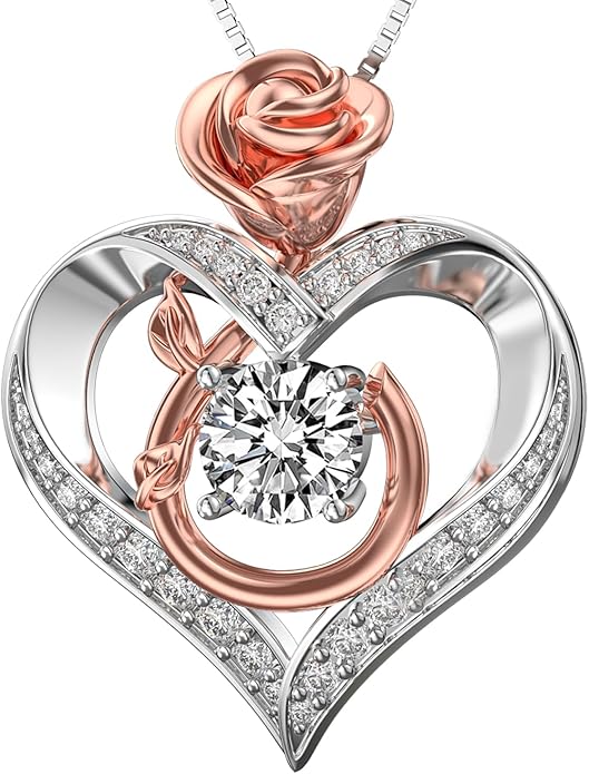 1 Carat Moissanite Necklace for Women, 925 Sterling Silver Rose Heart Pendant Necklace Moissanite Diamond Necklace, Birthday Gift Anniversary Present for Wife, Girlfriend, Daughter, Mom