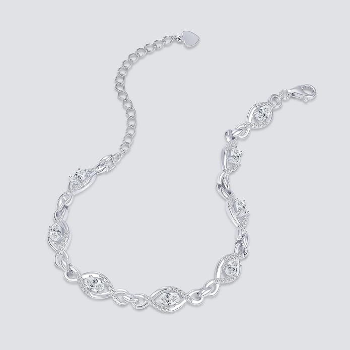 Infinity Oval Moissanite Link Bracelet, 2.4cttw D Color VVS1 925 Sterling Silver Adjustable Eye Link Bracelets for Women Birthday Jewelry Gifts