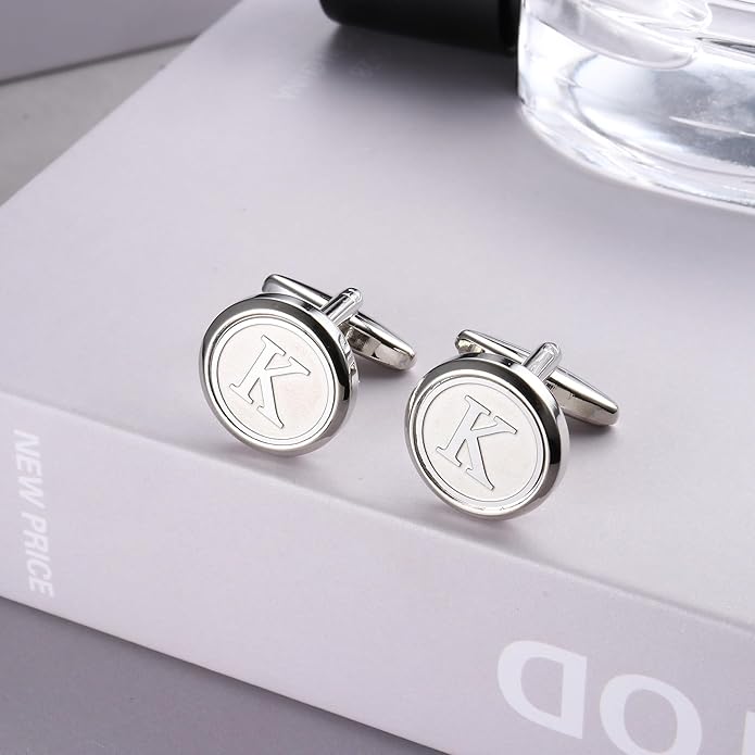 LOYALLOOK Initial Gold Cufflinks for Men Gold Cuff Links Personalized Copper CuffLinks Letter Cufflinks Gift for Groom Husband Father