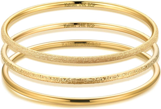 Kainier 3mm 14K Gold Plated Bracelet Stainless Steel Glossy Stackable Thin Round Bangle Bracelet for Women Solid Plain Polished Bracelet Best Gifts for Love