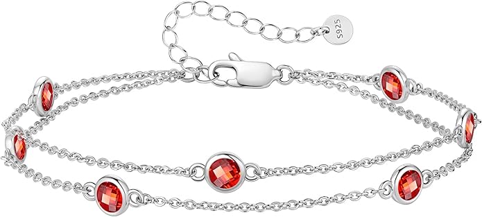 LOUISA SECRET Birthstone Bracelets for Women, 925 Sterling Silver Charm Link Double Strand Bracelet, Birthday Anniversary Christmas Jewelry Gifts for Wife Girlfriend Mother her…