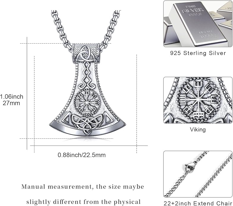 KoyeKei Viking Necklace for Men 925 Sterling Silver Viking Norse Pagan Jewelry Gifts for Women
