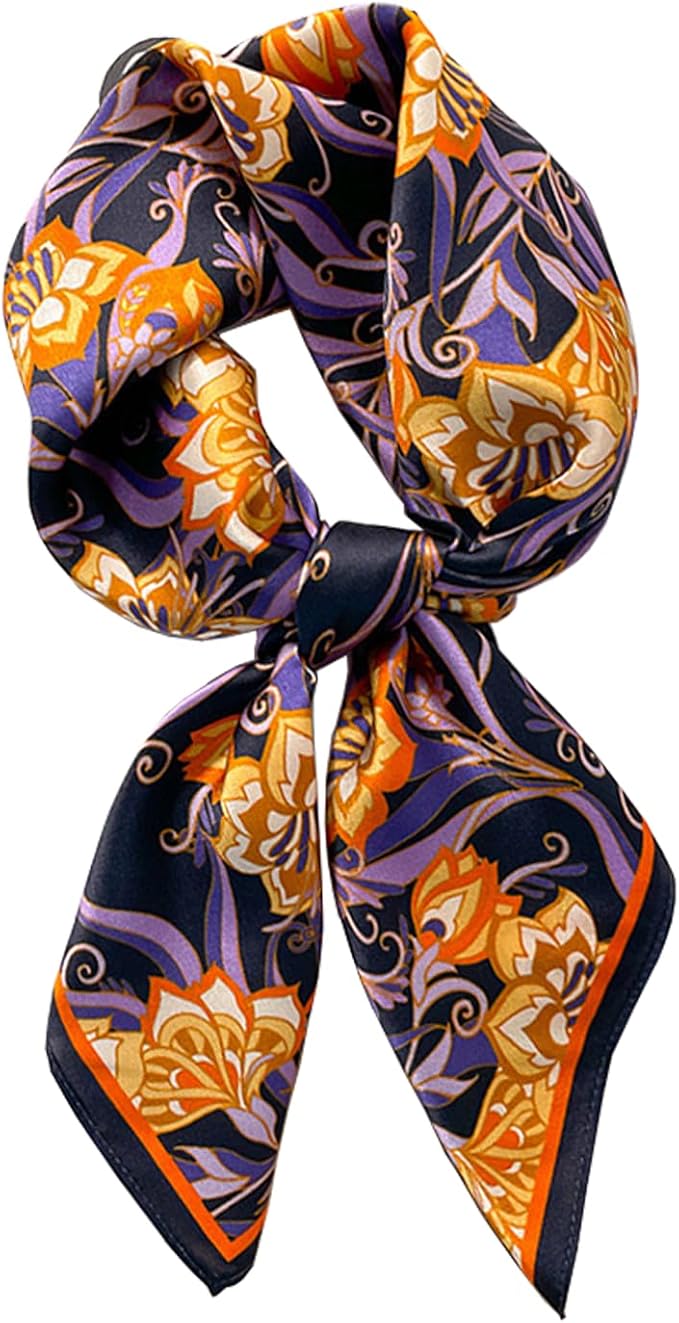 ANDANTINO 100% Mulberry Silk Square Scarf for Hair-25.6" X25.6'' Women Men Natural Silk Neckerchief Digital Printed Headscarf