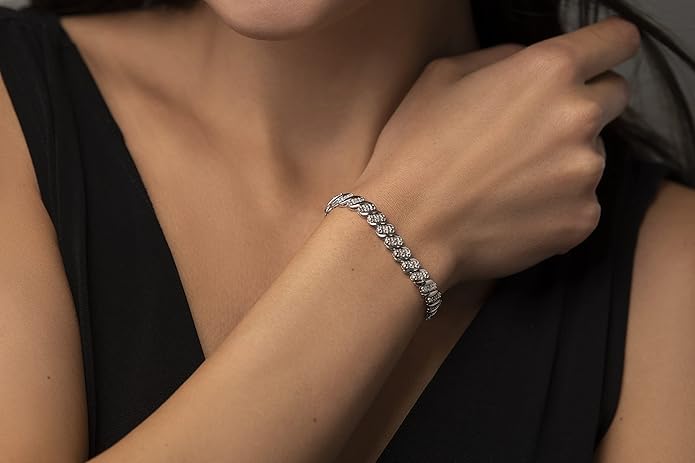 NATALIA DRAKE 1/4 Cttw Wave Link Diamond Tennis Bracelet for Women in 925 Sterling Silver Color I-J/Clarity I2-I3