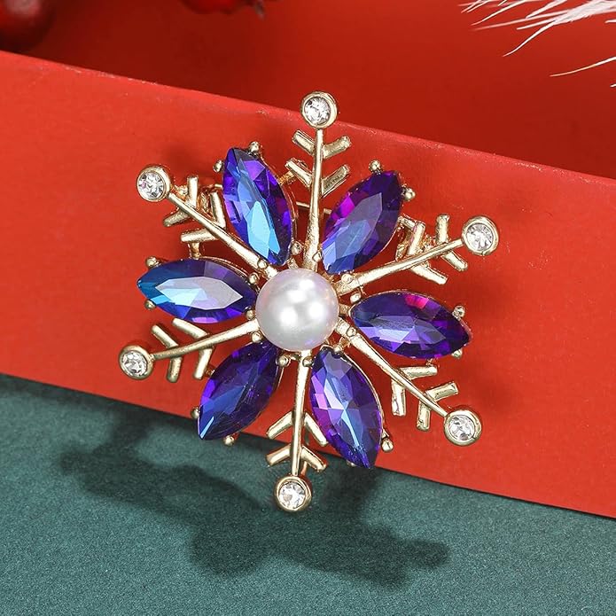 Crystal Snowflake Brooch for Women - Rhinestone Winter Pin with Pearl - Elegant Christmas Accessory for Clothing, Hat, Bag, Skirt - Birthday Party Costume Jewelry