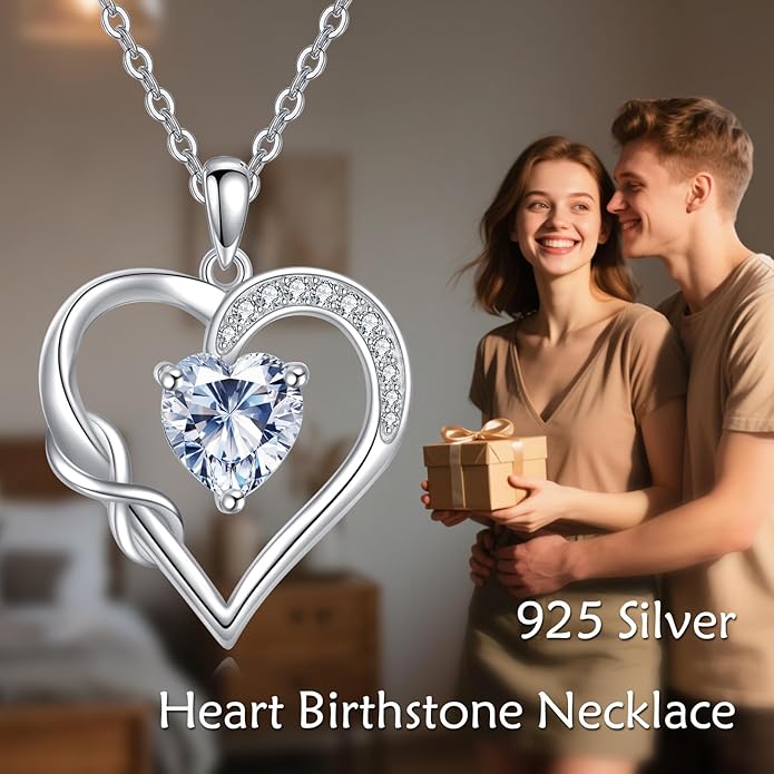 Birthstone Necklace for Women 925 Sterling Silver Infinity Heart Birthstone Pendant Necklace Infinity Heart Jewelry Birthday Holiday Gifts for Her