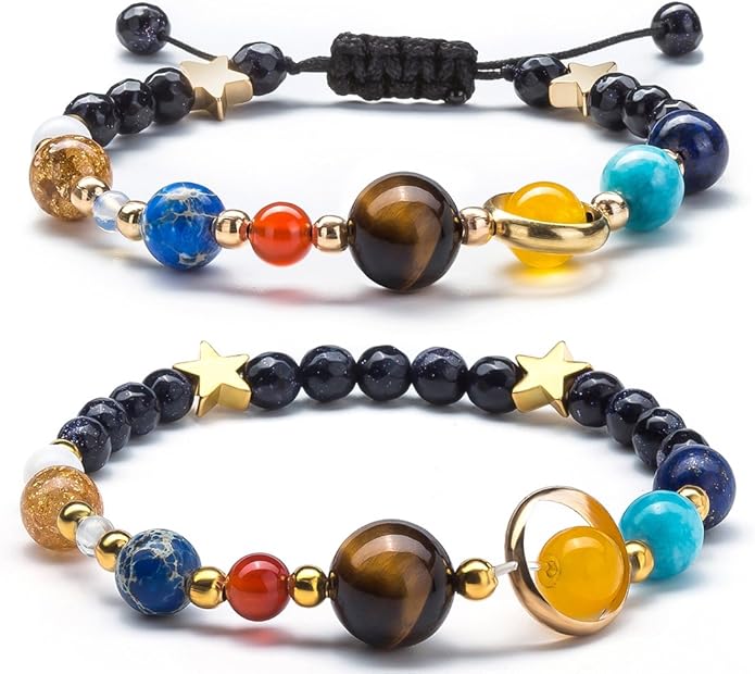 Fesciory Women Solar System Bracelet Universe Galaxy The Eight Planets Guardian Star Natural Stone Beads Bracelet Bangle Gifts