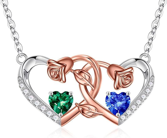 Iefil Chrismas Gifts for Wife - 925 Sterling Silver Rose Birthstone Necklace, Stocking Stuffers for Women Wife Girlfriend Mom