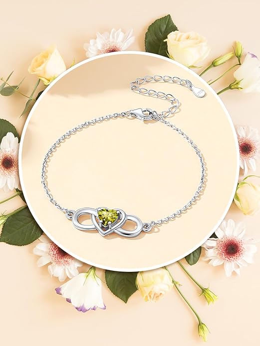 Custom4U Personalized Infinity Love Symbol Link Bracelets for Women 925 Sterling Silver Birthstone Bracelet Adjustable Engraved Chain Christmas Mother's Day Birthday Jewelry Gifts for Mom Her