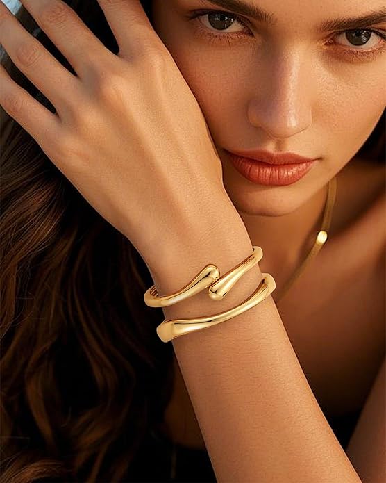 HMGADN Chunky Gold Bangle Bracelets for Women, Gold Twist Cuff Bracelet Trendy Stackable Bangles Set Fashion Jewelry Gifts