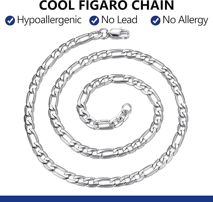 PROSTEEL 316L Stainless Steel Figaro Cuban Chain Necklace for Men, Black/18K Real Gold Plated, 4/5/6/7.5/9/10/13mm, 14inch-30inch, Come with Box