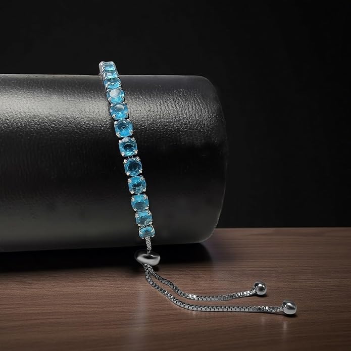 Italian Sterling Silver Women's Tennis Bracelets | Ladies' Sterling Silver Rope Adjustable Bracelet with Crystals | Gift for She