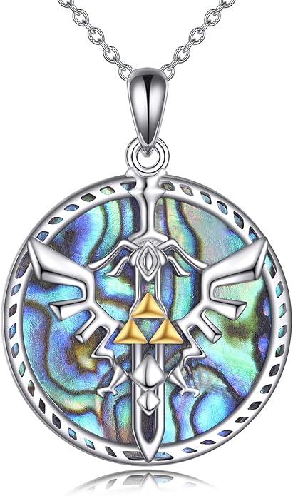 VONALA Artemis's/Poseidon's/Athena's/Weapons Necklace S925 Sterling Silver Plated Abalone Pendant Necklace for Women Men for Women Men