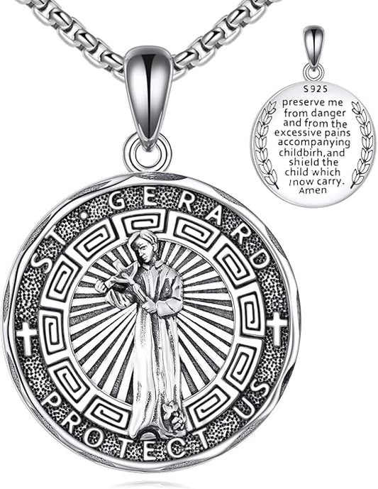 YFN Patron Saint Necklace Sterling Silver Amulet Medal Pendant Religious Protector Jewelry Gifts for Women Men