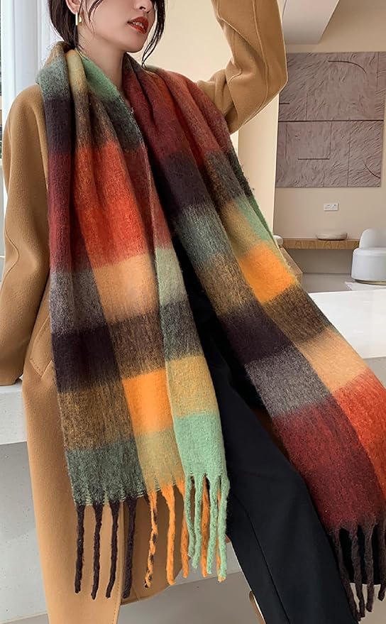Wander Agio Winter Women Warm Scarf Long Shawl Large Scarves Cold Weather Thick Blanket Scarfs Colorful Plaid