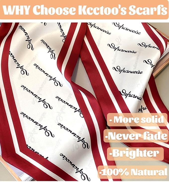 kcctoo 59" Mulberry Silk Like Head Scarf Women's Fashion Square Neck Satin Scarfs for Bag Hair Scarves Gift 59 * 5.9”