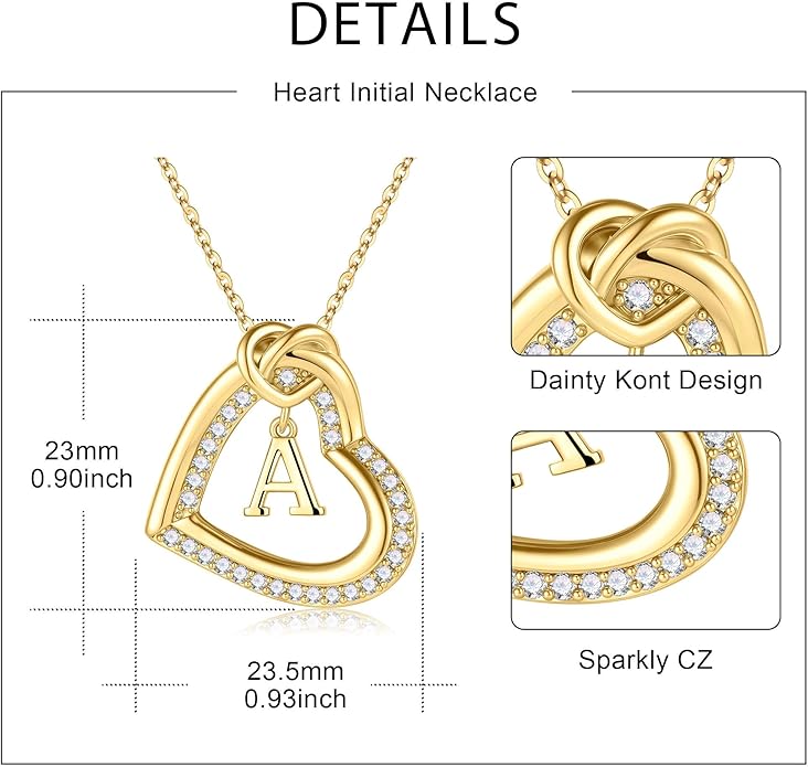 Turandoss Heart Initial Necklaces for Women - Dainty 14K Gold Plated Cubic Zirconia Heart Initial Necklaces Letter A-Z Pendant Necklace for Women Girls Jewelry Birthday Christmas Gifts