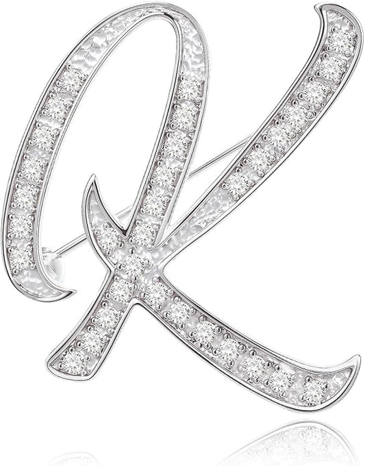 Cicy Bell A-Z Initial 26 Letter Brooch Pins 18k Gold Plated Cubic Zirconia Breastpin Name Personalized Gifts for Women Men