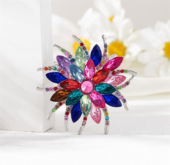Rhinestone Sunflower Brooch Pin Red Pink Flower Brooch Stylish Crystal Brooch Elegant Clothing Hat Bag Accessories Jewerly for Women