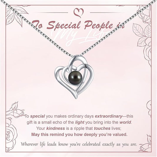 Tahitian Black Pearl 18K White Gold Plated Sterling Silver Heart/Infinity/Four Leaf Clover Pendant Necklace Jewelry Gifts for Women Wife Mom Girlfriend Wedding Birthday Anniversary Christmas