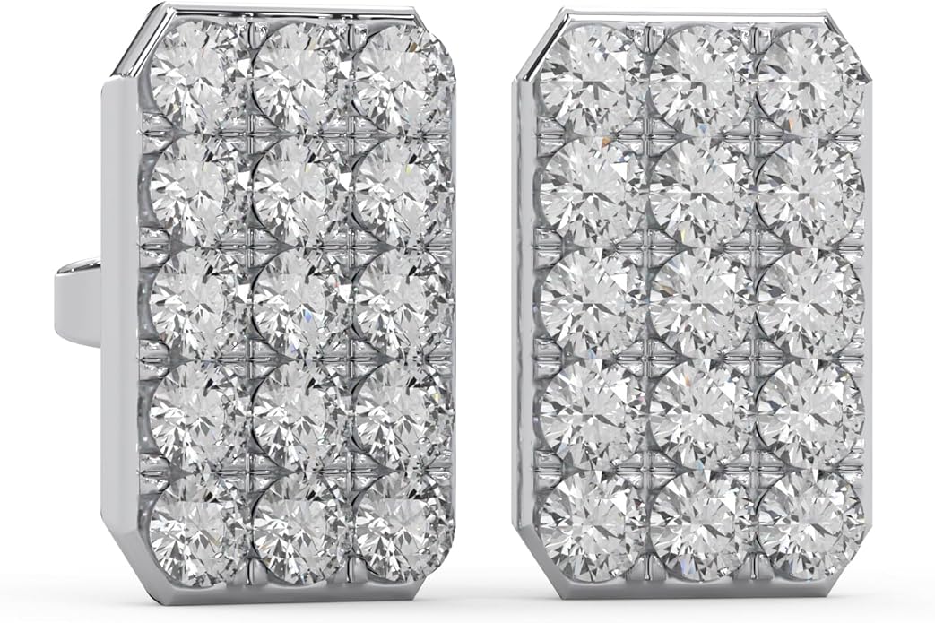 WHY SO SILVER INC 0.24 Ctw Natural Diamond Pavé-Set Square Stud Earrings for Women | 925 Sterling Silver | Color I-J, Clarity I2-I3 | Fine Jewelry Gift Box Included