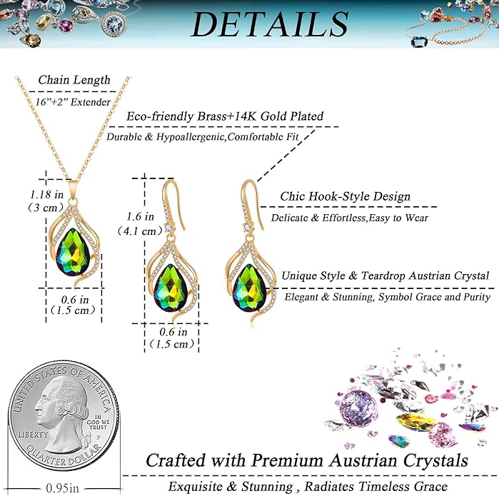 EVEVIC Austrian Crystals Teardrop Hollow Twisted Pendant Necklace Earrings for Women 14K Gold Plated Halo Drop Dangle Earrings Hypoallergenic Jewelry Set