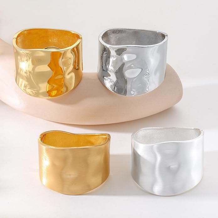 Bangle Bracelets for Women | 14K Gold Plated Trendy Wide Bracelets | Hinged Arm Cuff Bangles Chunky Bracelet for Women