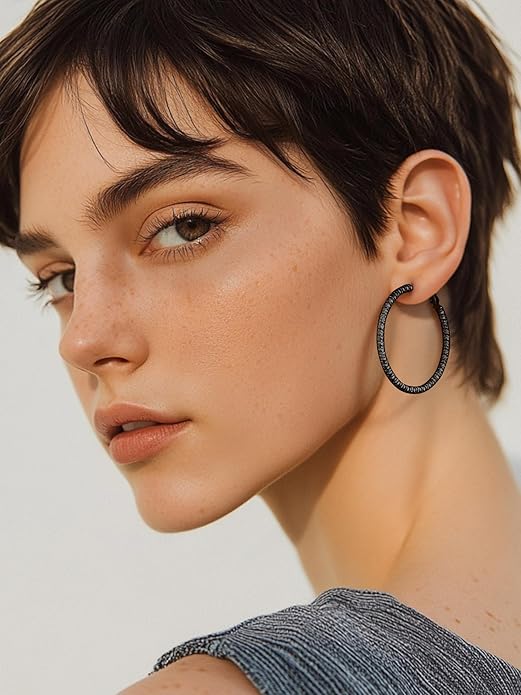 PROSTEEL 30/40/60/80/100mm Chunky Hoop Earrings For Women Gold Plated/Black Stainless Steel Hoops Earrings Statement Jewelry