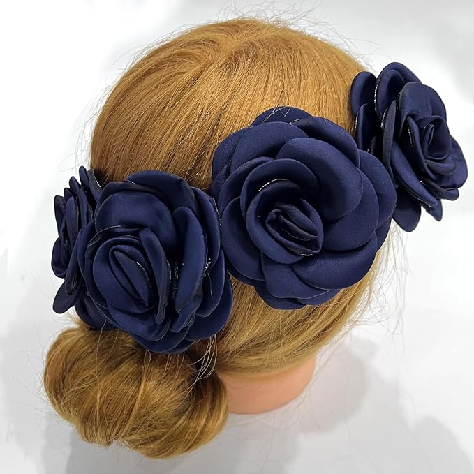 Sanrich Women's Brooches 4pcs Rose Flower Hair Clip Mexican Hair Flowers Clips Hairpin Brooch Tea Party Hats Headpieces (navy blue)