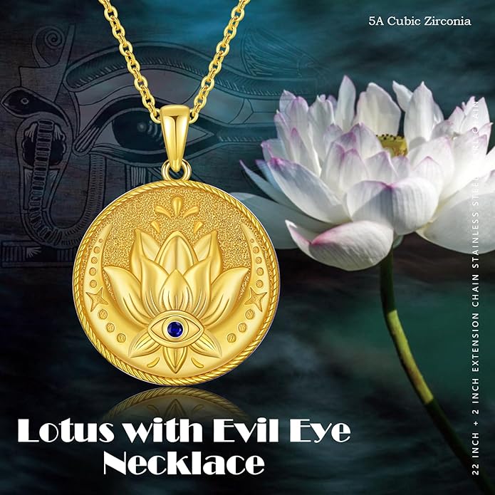 Evil Eye Necklace for Women 925 Sterling Silver, Protection Necklace with Blue Evil Eye Charm, Evil Eye/Lotus Pendant Jewelry, Birthday Christmas Gifts for Her