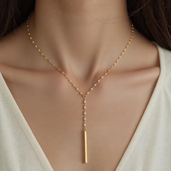 Irregular Y2k Long Y-shaped Necklace with Zircon Inlaid Sparkling Brick Tassel Pendant Double-Layer Chain High-end Fashion Accessory Women's