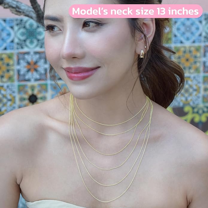 Thin Solid 925 Sterling Silver Chain Necklace 1.1mm, 14 16 18 20 22 24 Inch, Cable Chain, Anti-tarnish, Hypoallergenic, Includes Gift Box, Strong Dainty Chain for Women, Made in Thailand