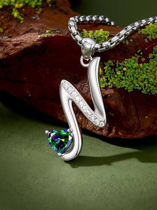 Christmas Gifts for Women Alphabet A to Z Initial Birthstone Pendant Necklaces for Women - 18k White Gold Plated Personalized Name Jewelry Valentine Mothers Day Birthday Gifts for Women Her Girlfriend