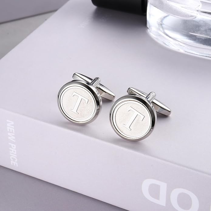 LOYALLOOK Initial Gold Cufflinks for Men Gold Cuff Links Personalized Copper CuffLinks Letter Cufflinks Gift for Groom Husband Father
