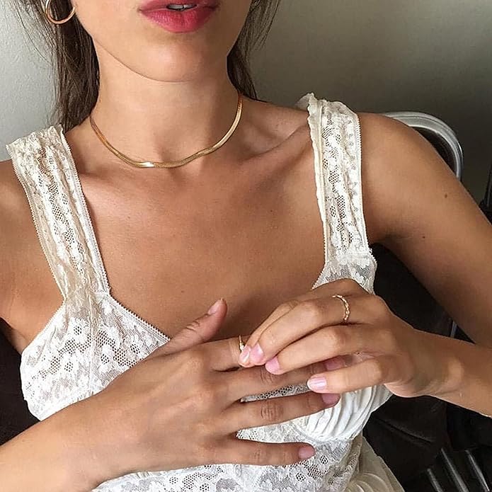 Tewiky Layered Necklaces for Women Non Tarnish- Chunky 14k Gold Plated Herringbone/Snake/Rope/Box/Cuban Link Chain for Women Waterproof Layering Stack Choker Necklace Trendy Dainty Tarnish Free Jewelry Set